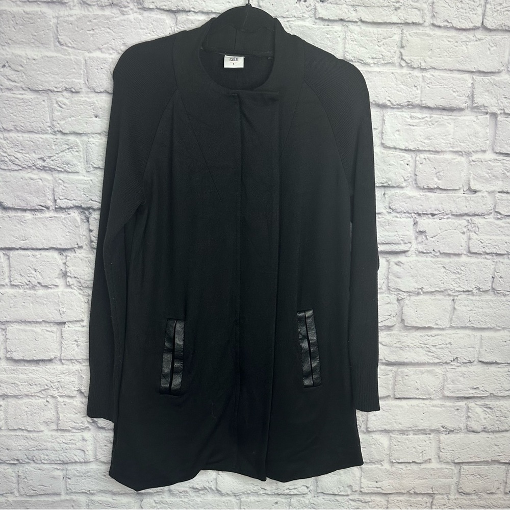 Cabi Tailor Knit Long Jacket Ponte Full Zip Faux Leather Size Small - Picture 3 of 9
